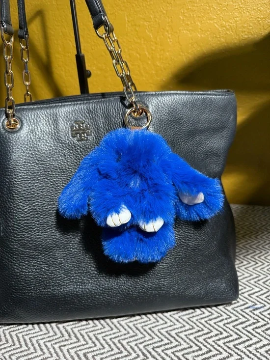Faux Fur Bunny Bag Charm | Blue Shades & Gold Hardware - Choice of 1 - Picture 2 of 7